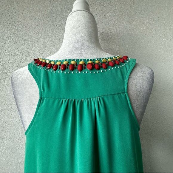 THML Green Shift Dress Beaded Embroidered Sleeveless Lined Size Small - Picture 5 of 13